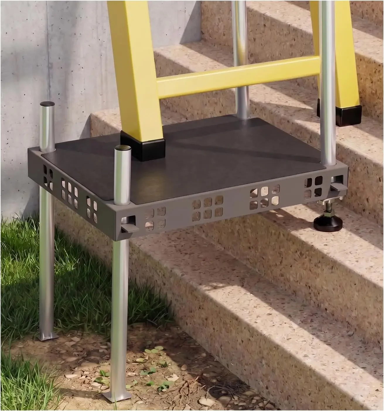 Ladder Leveler, Ladder Stabilizer for Stairs & Uneven Ground, Ladder Extender for Extension Ladder, Fits All Ladders – Extension Ladder Accessory with Anti-Slip Pads & Adjustable Height