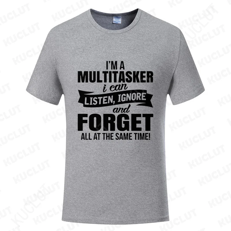 أنا أداة متعددة المهام يمكنني أستمع اشتعلان وننسى تي شيرت رجالي مضحك الساخرة الجرافيك القمم محب الفكاهة الرجال الملابس المتضخم