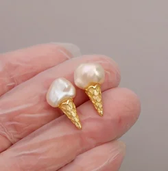 1 Pair of Irregular Imitation Pearl Ice Cream Earrings That Are about To Melt, Unique and Interesting Earrings Fashion Jewellery