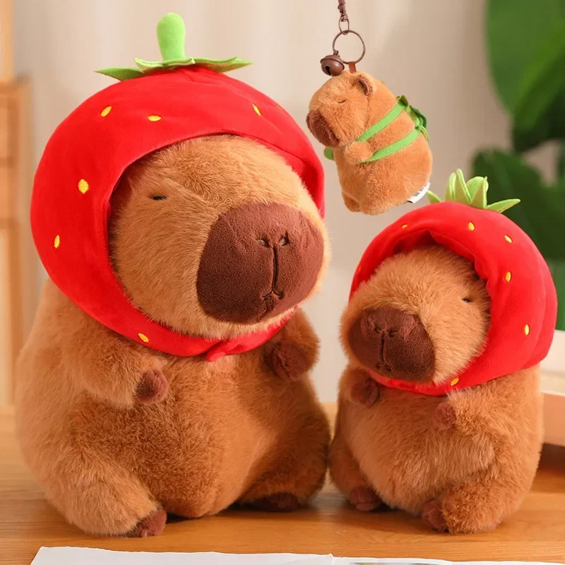 Capybara Plush Toy Kawaii Stuffed Animals Fluffy Capybara With Strawberry Tortoise Slap Bracelet keychain Birthday Gift