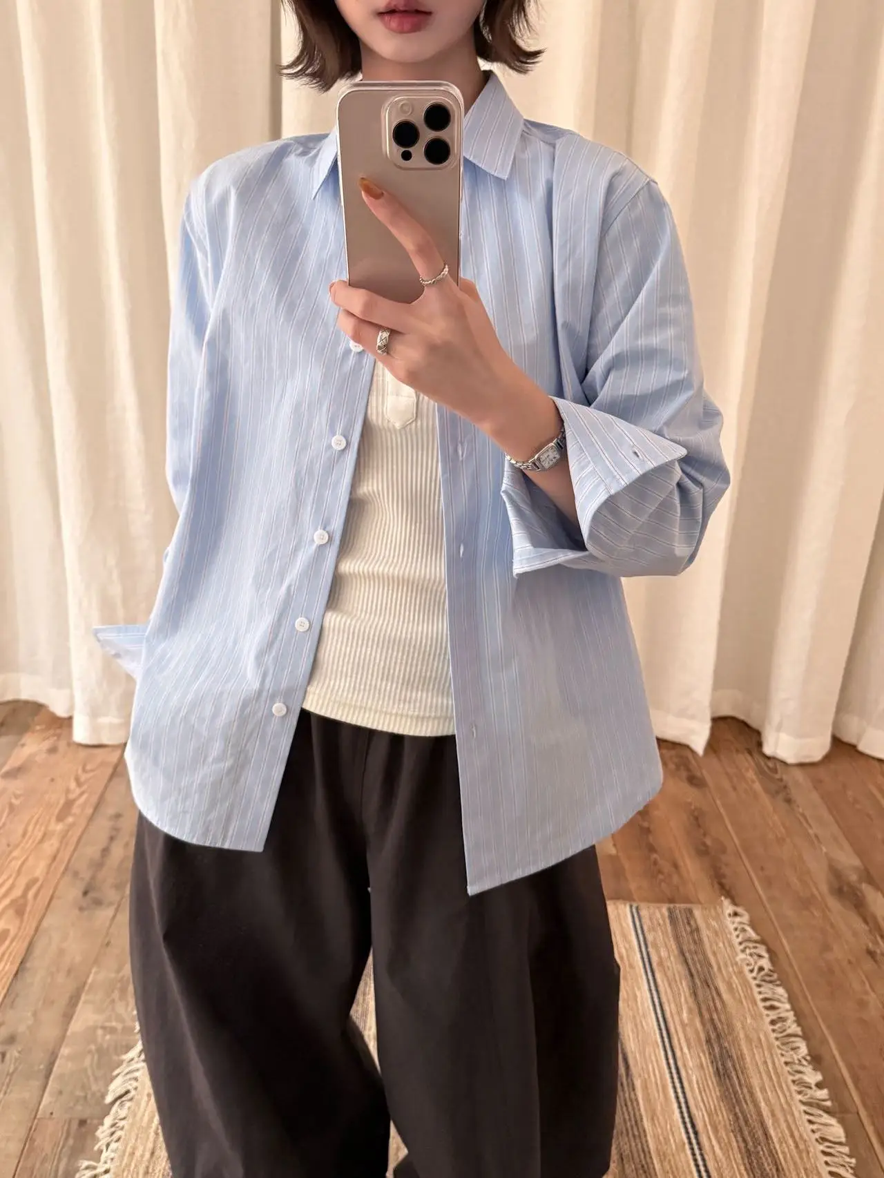 

Lilian High Quali Casual Stripe Long Sve irt Women's Collar Comfortable Fit Commute Sle UV Protection Spring Fa...