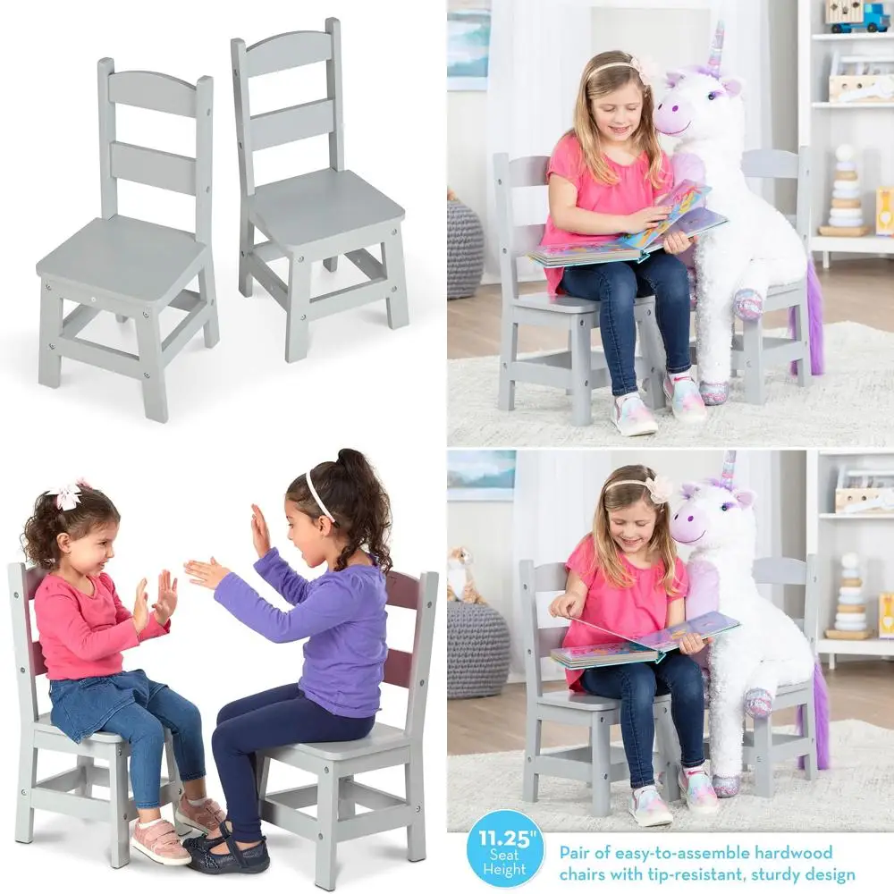 

Pair of Gray Wooden Chairs for Kids Playroom Furniture