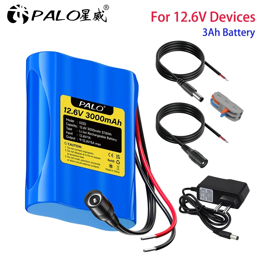 12.6V 3000mAh Rechargeable Battery Pack 3Ah Lithium Ion Battery for 12.6V Devices RC Car Boat Toys DIY Robot Electronic Piano