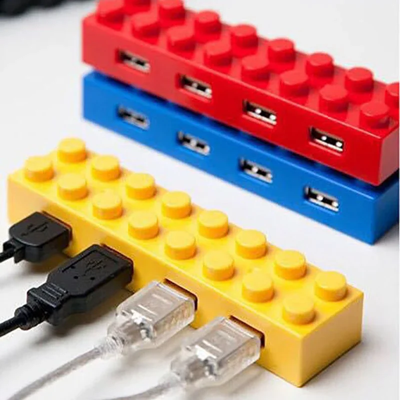 Rectangular 4-Port USB 2.0 Hub Plastic 4 Ports USB 2.0 Data Hub Splitter Adapter Portable for Laptop, PC, More USB Devices