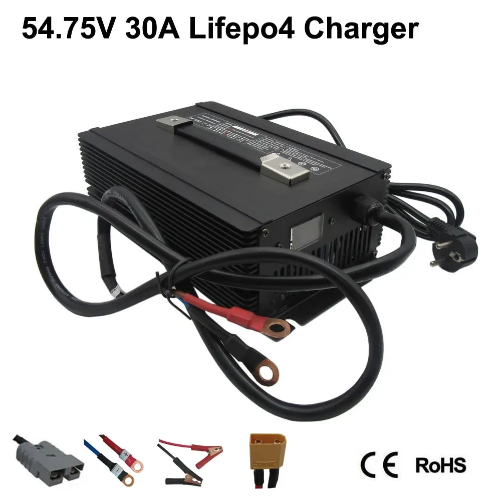 54.75V 48V 30A LiFePO4 Motorcycle RV Charger 15S 15A 20A LFP Energy Storage Forklift Sightseeing Car Boat Charger