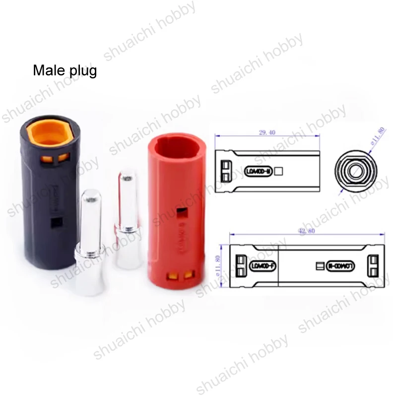 Amass大電流信号ピンリベット配線コネクタ、LCA40D-M/f、600v dcプラグ、rcドローンリポバッテリー用の黒または赤のシェル、10個