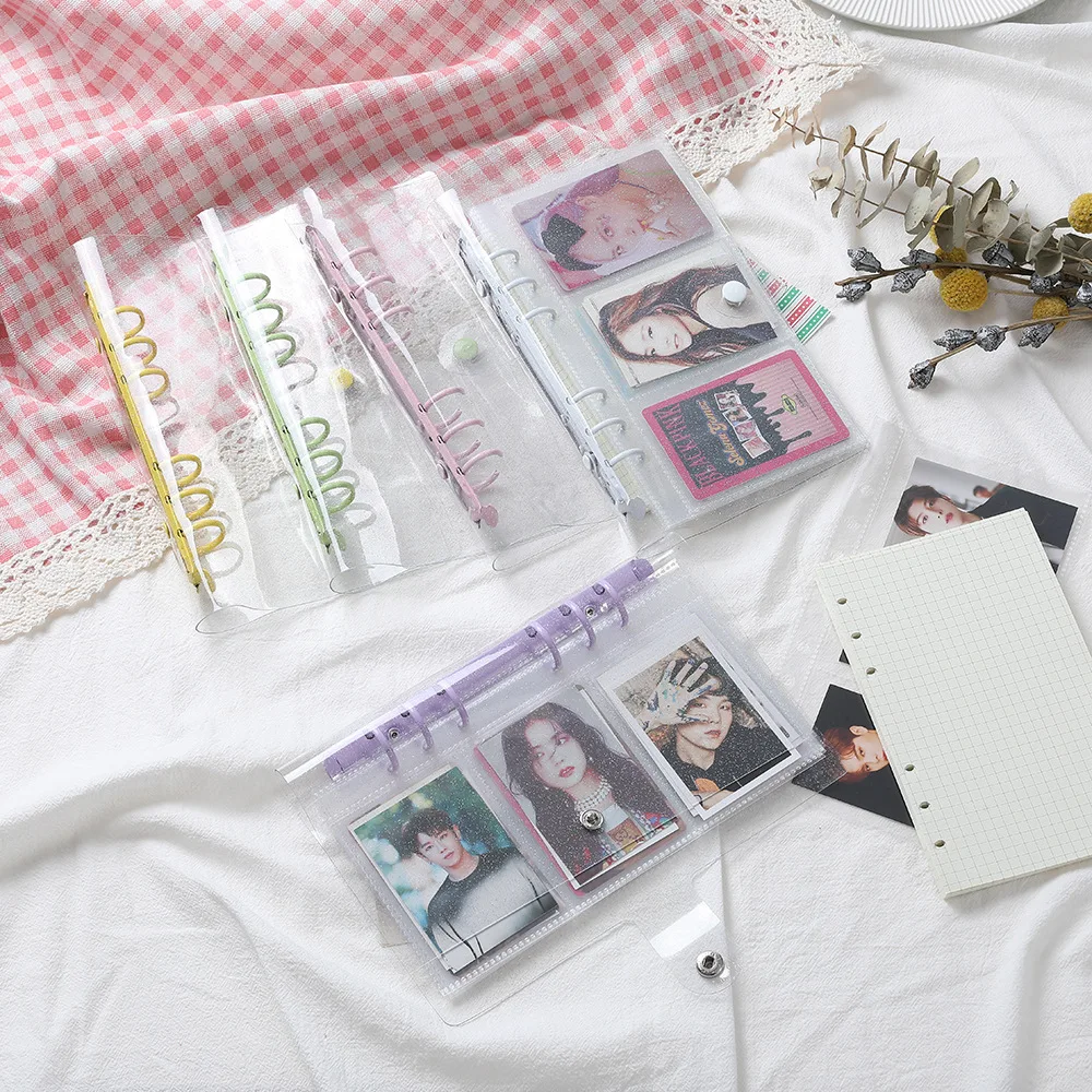 Sharkbang Glittering & Transparent 3 5 Inch Binder Photo Album + 5pcs Refill Bags Organizer Macarone Card  Holder De Photos