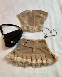 Conjunto de dos piezas a la moda para mujer, minifalda Harajuku con borde crudo, Tops cortos, Sexy, novedad de 2024