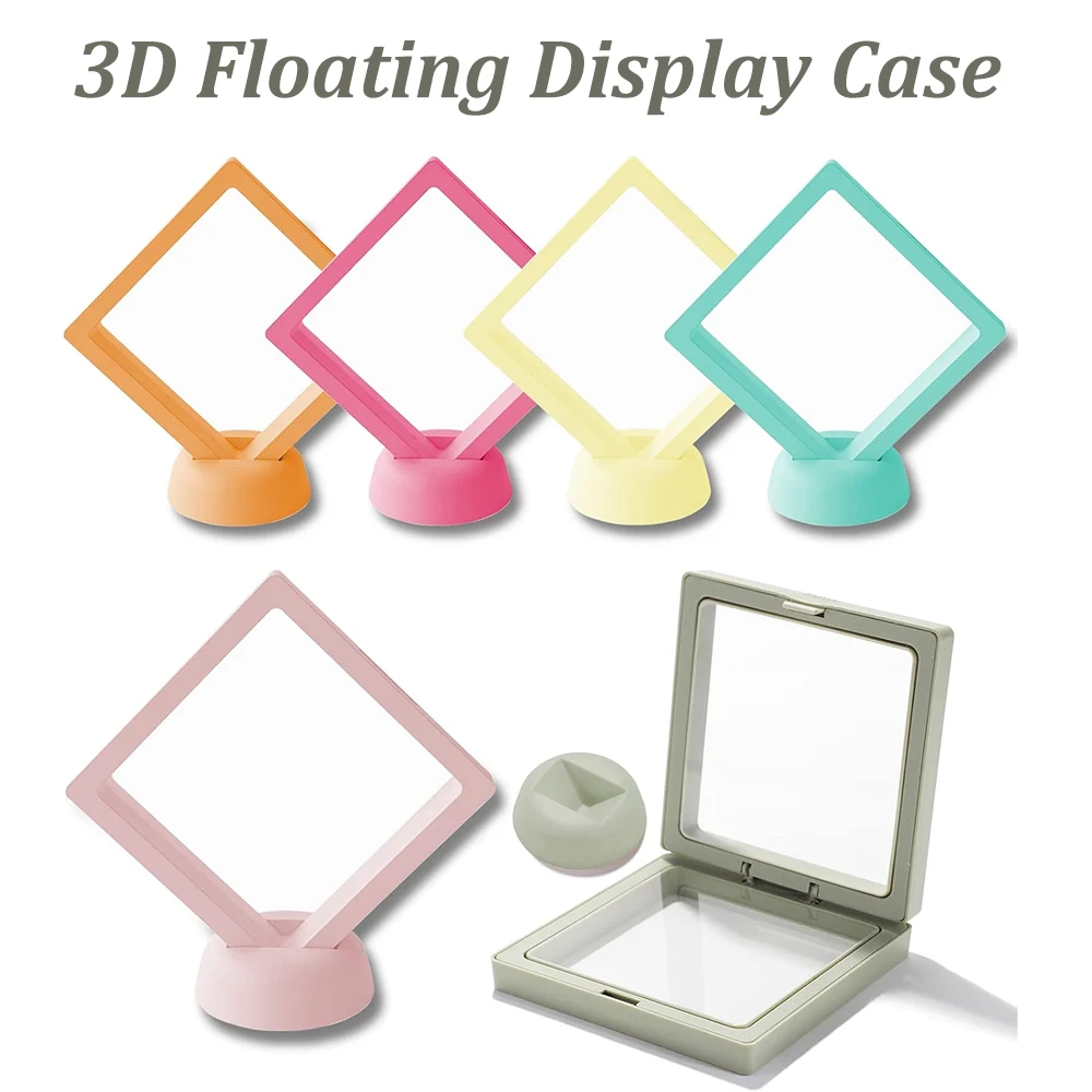 3D Floating Frame Case with Stands Travel Portable Suspended PE Film Jewelry Storage Box Transparent Display Organizer