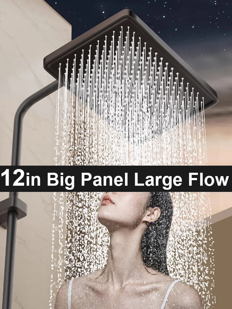 

12-дюймовая большая панель, душевая насадка с большим потоком, потолочный душевой набор с наддувом, 3 режима, душ высокого давления с дождевой насадкой для ванной комнаты