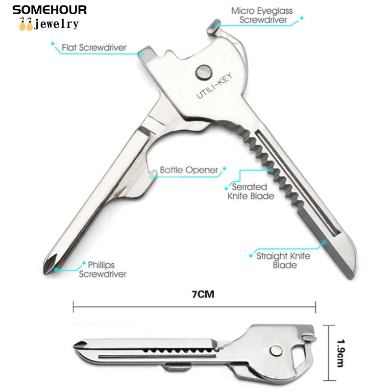 SOMEHOUR Multi Function Folding Tool Keychain Opener Screwdriver EDC 6 In 1 Utility Outdoor Survival Rescue Pocket Plier KeyRing