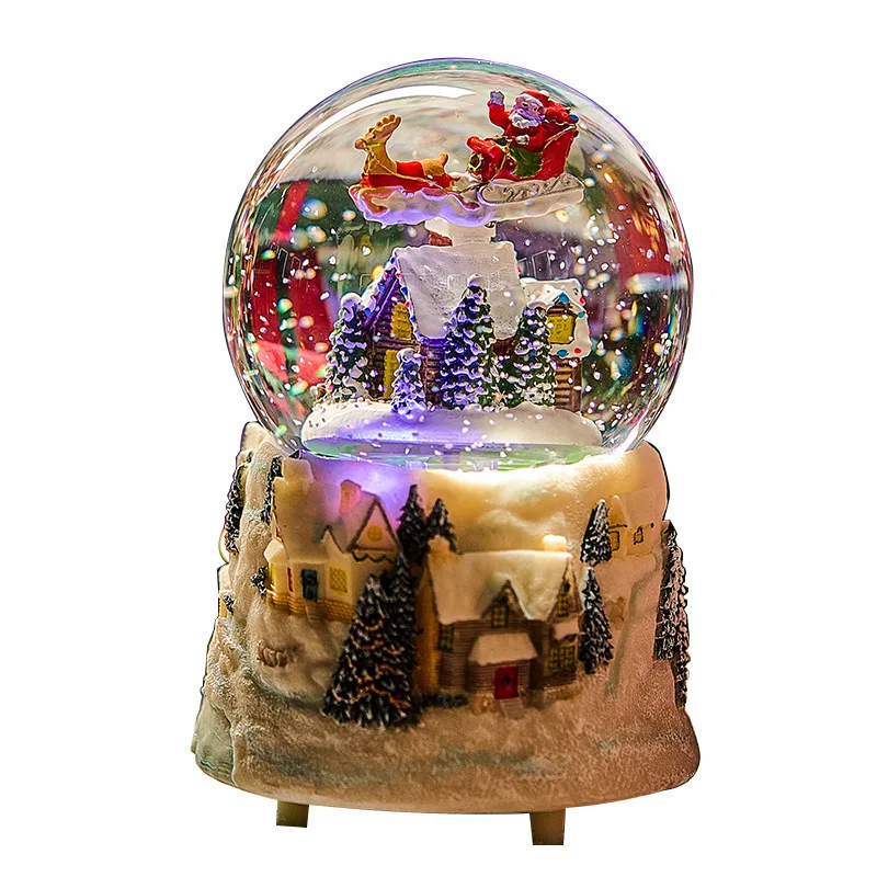 Automatic Rotating Snow Christmas Glow Music Sculpture Home Decor Handicrafts Unique Holiday Gifts