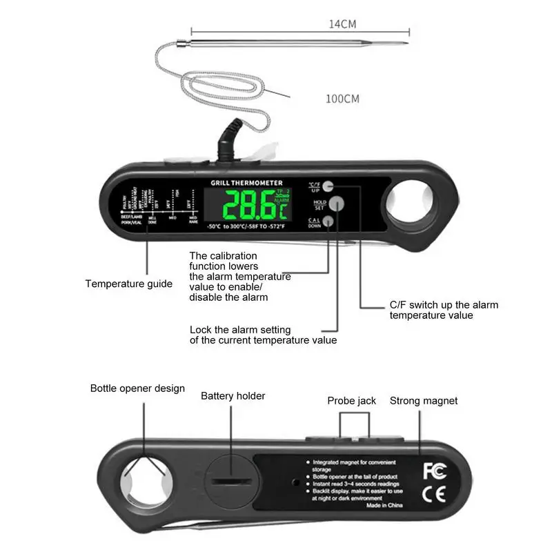 Waterproof Digital Backlight Folding Barbecue Kitchen Cooking Instant Readin Meat Thermometer Kitchen Tools
