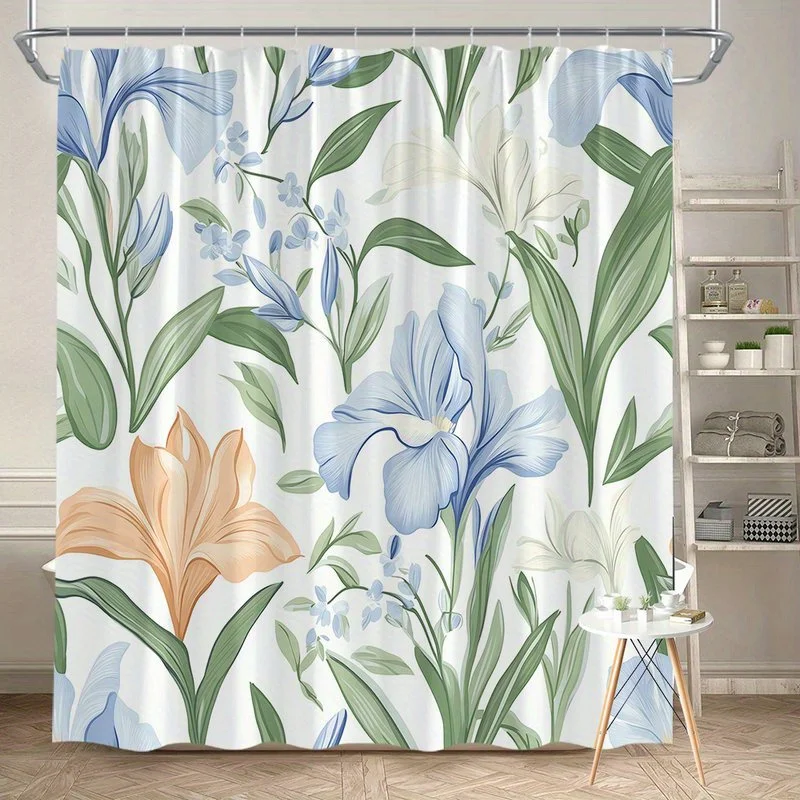 

Цельная занавеска для душа с акварельным цветочным узором, полиэфирная ткань, можно стирать в машине, подходит для украшения ванной комнаты