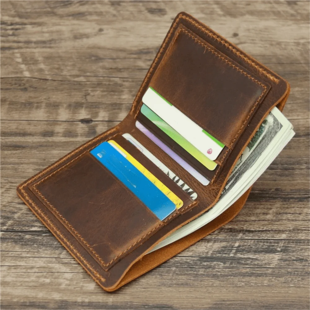 Portable Bifold Design Men Genuine Leather Wallet Retro Short Style Coin Purse Minimalist Lightweight Handmade Wallet Business