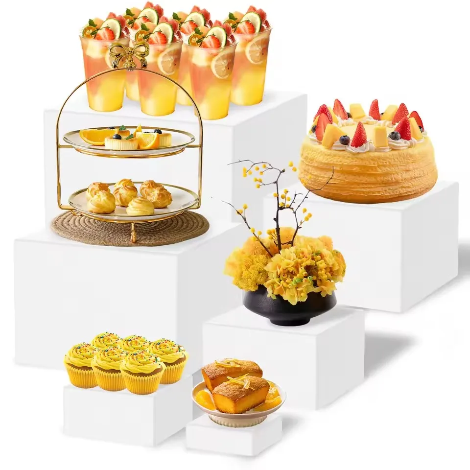 

1/3/4PCS Acrylic Buffet Riser Cake Dessert Display Stands Stackable Desktop Food Stand Party Buffet Decorating Box White