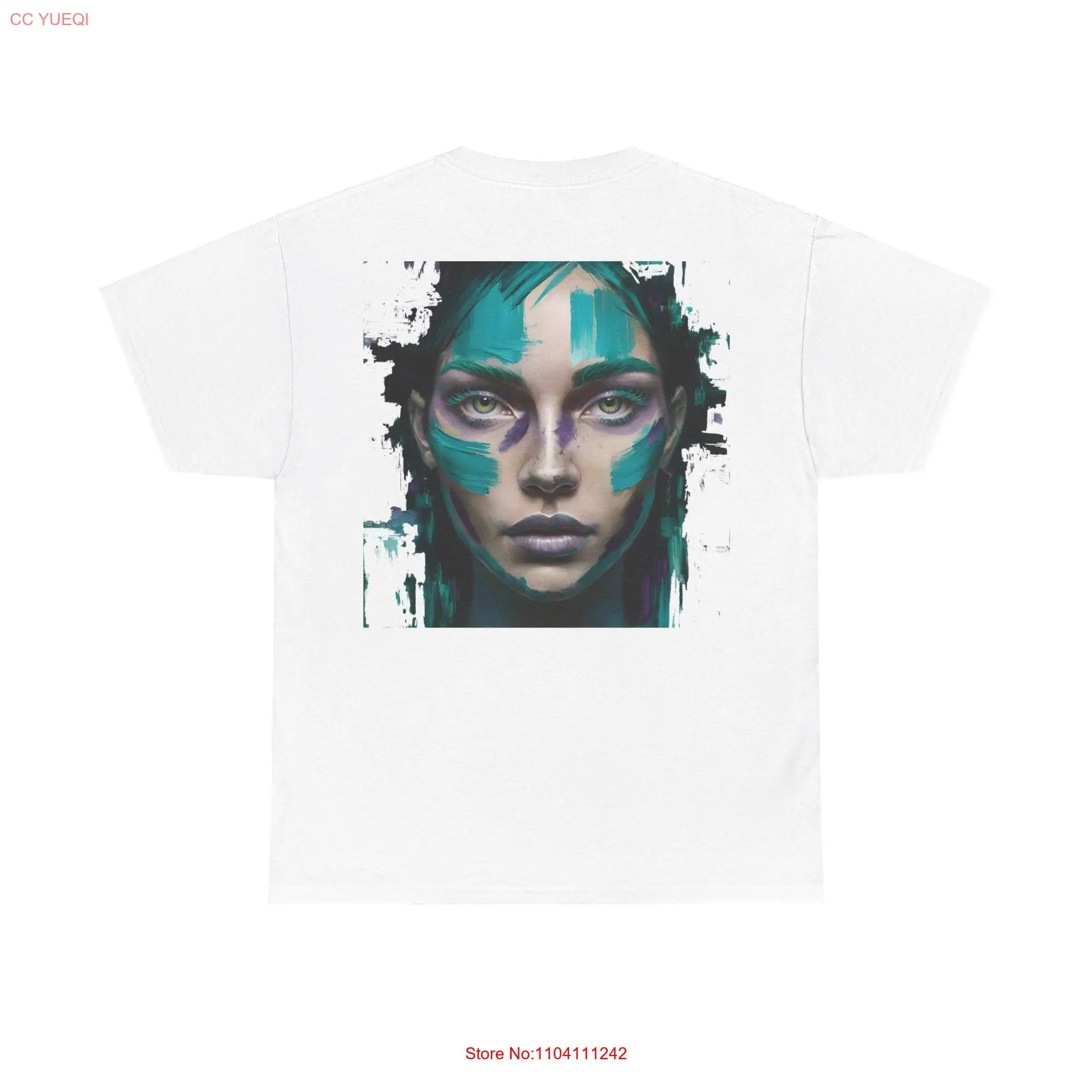 Colorful Human Face Pattern Custom T shirts Unique Art Pieces 7 Back long or short sleeves