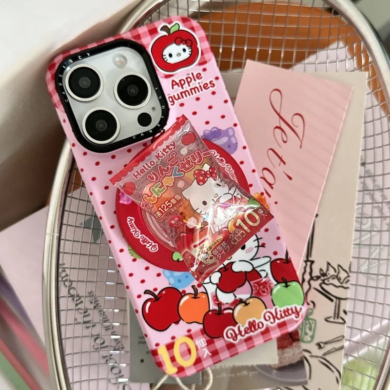 الدوبامين الأحمر شبكة البولكا نقطة أبل كاندي ثلاثية الأبعاد مرحبا كيتي جراب هاتف آيفون 17 16 15 14Pro ماكس مع حامل مغناطيسي