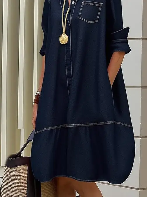 Modigirlผ้าฝ้ายMidiชุดผู้หญิง2025ฤดูใบไม้ร่วงฤดูใบไม้ผลิหลวมVINTAGE Buttonedกระเป๋าแขนยาวผู้หญิงธุรกิจสบายๆ