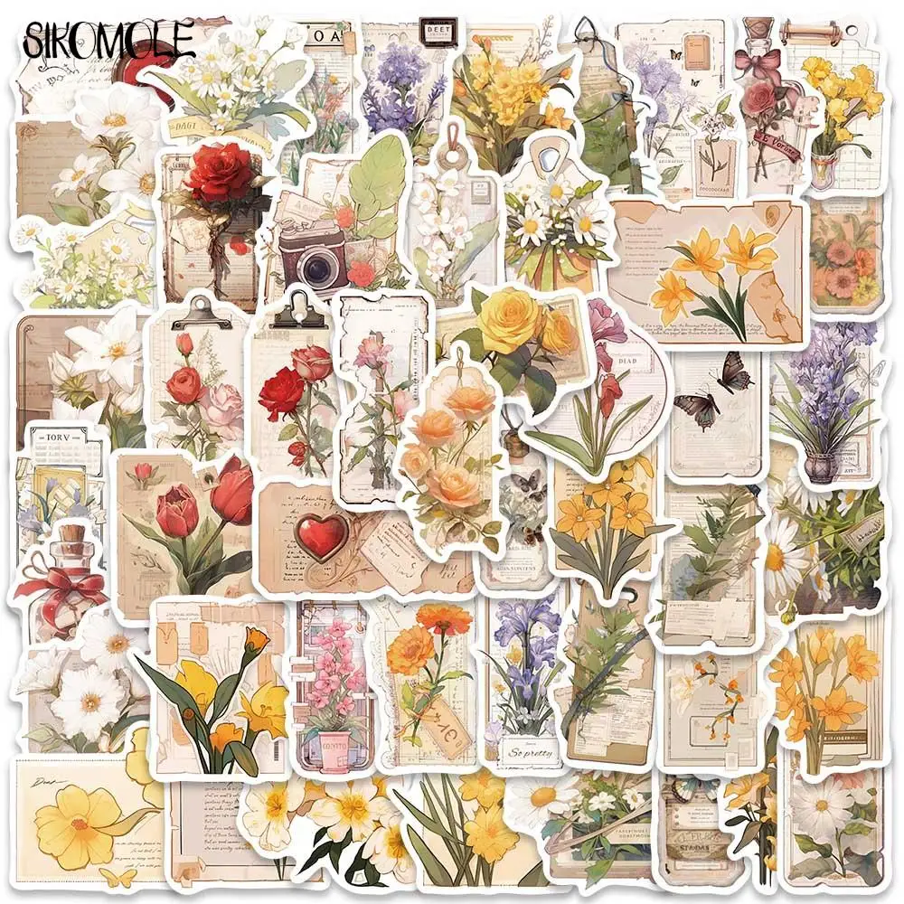 10/30/50PCS Vintage Time Flower Stickers Postcard Kawaii For Kid DIY Travel Luggage Guitar Fridge Laptop Decals Graffiti Sticker