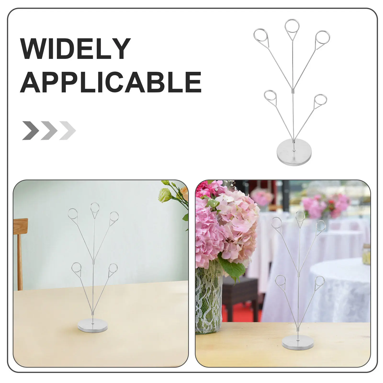 5-Branch Desktop Photo Holder Memo Clip Stand Round Base Metal Picture Holder for Wedding Table Cards Food Signs Valentine Day