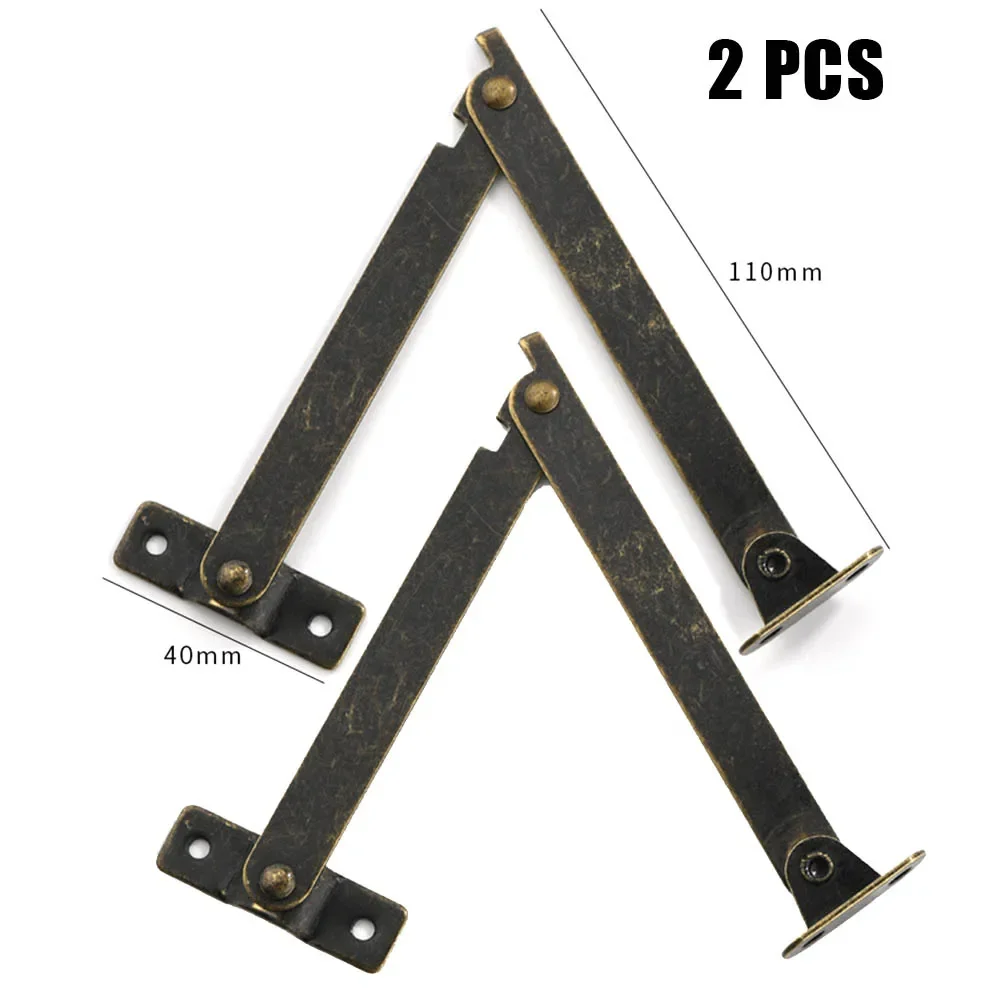 2x Metal Lid Support Hinges Storage Cabinet Antique Folding Table Hinge Lift Up Flap Wooden Furniture Fittings Hardware