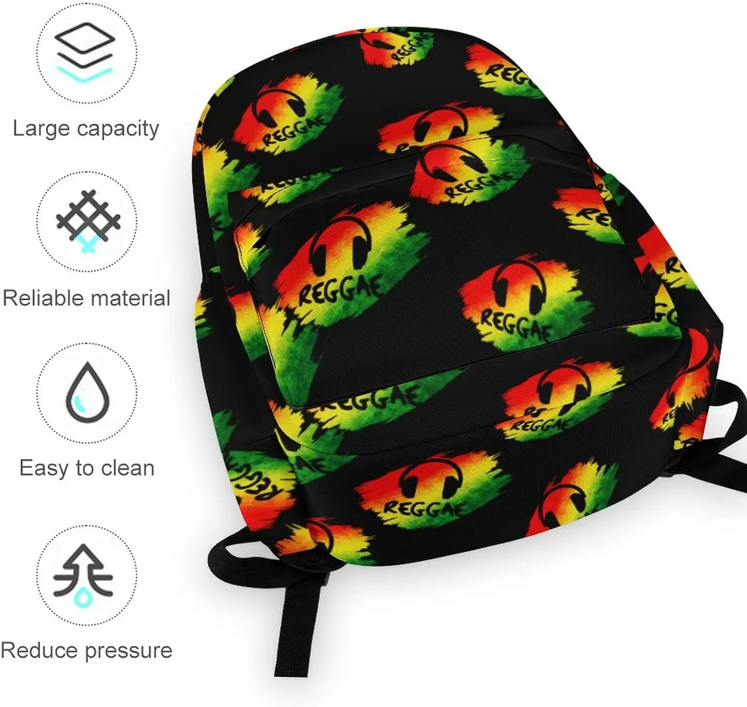 Reggae Music Jamaica Rasta Funny Backpack Travel Daypack Casual Shoulders Bag Large Capacity Laptop Bag Casual Daypack