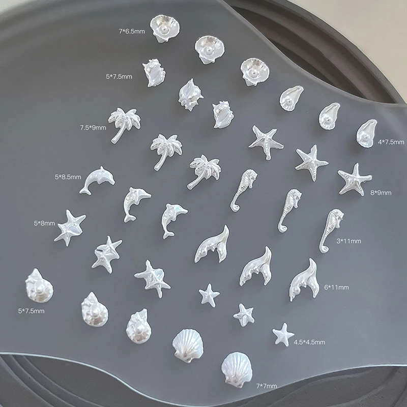12Grid 60Pcs Ice-clear Seashell Starfish Ocean Series Nail Charms Resin Accessories Nail Art Decorations 3D Mixed Shell Manicure