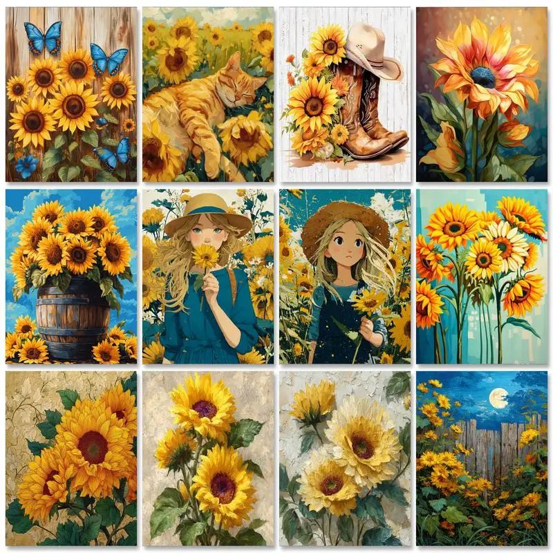 

GATYZTORY Diy Painting By Numbers With Frame Sunflowers Painting Acrylic Paint On Canvas Picture By Numbers For Adults Gift