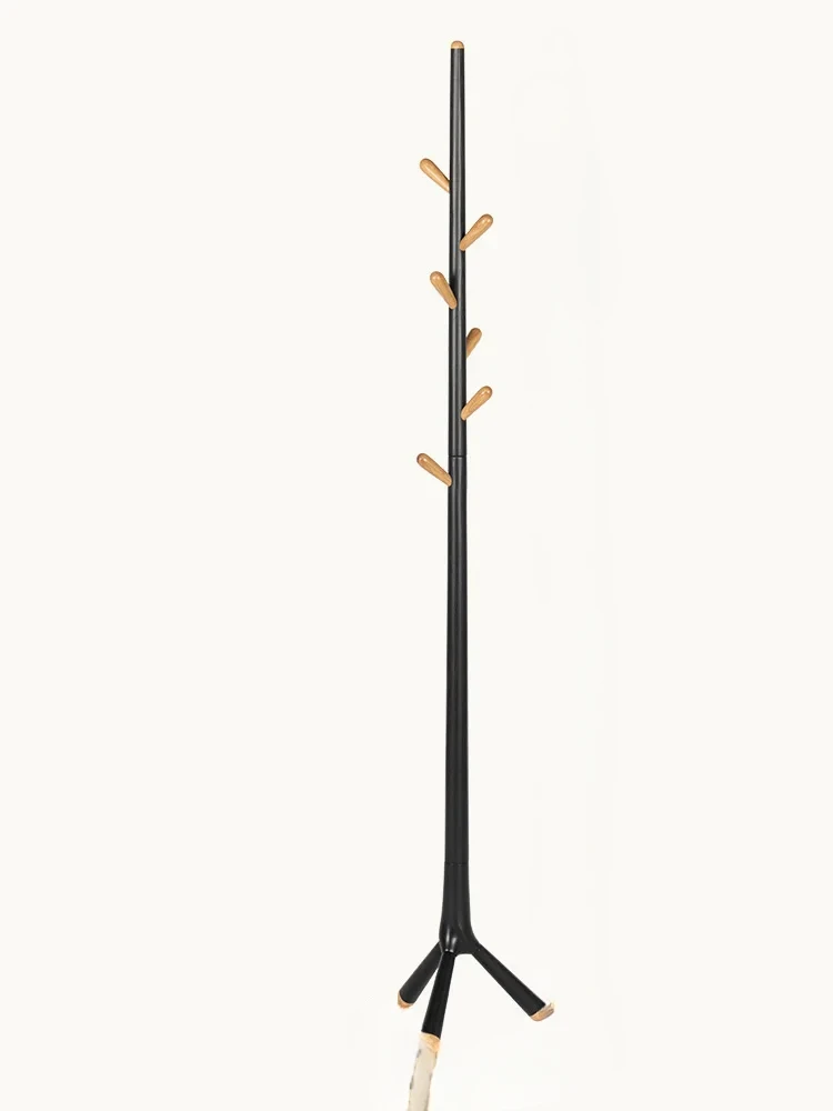 Clothes hanger, clothes rack, solid wood floor standing household single pole oak black standing living room, bedroom, minimalis