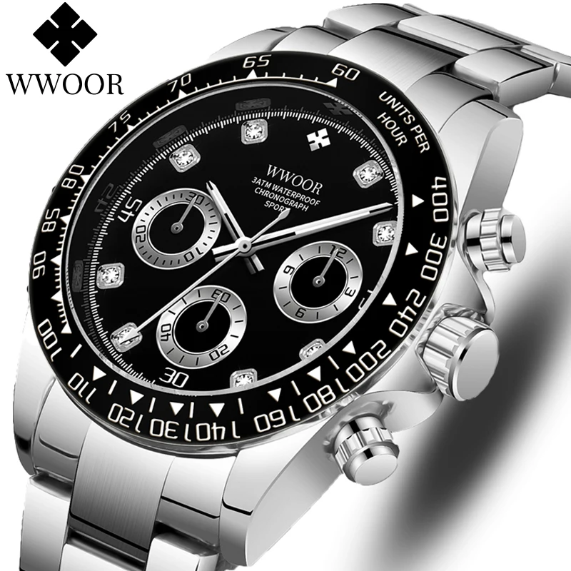 

WWOOR Luxury Quartz Watch For Men Waterproof Luminous Sports Chronograph Stainless Steel Men's Watches Clock Reloj Hombre