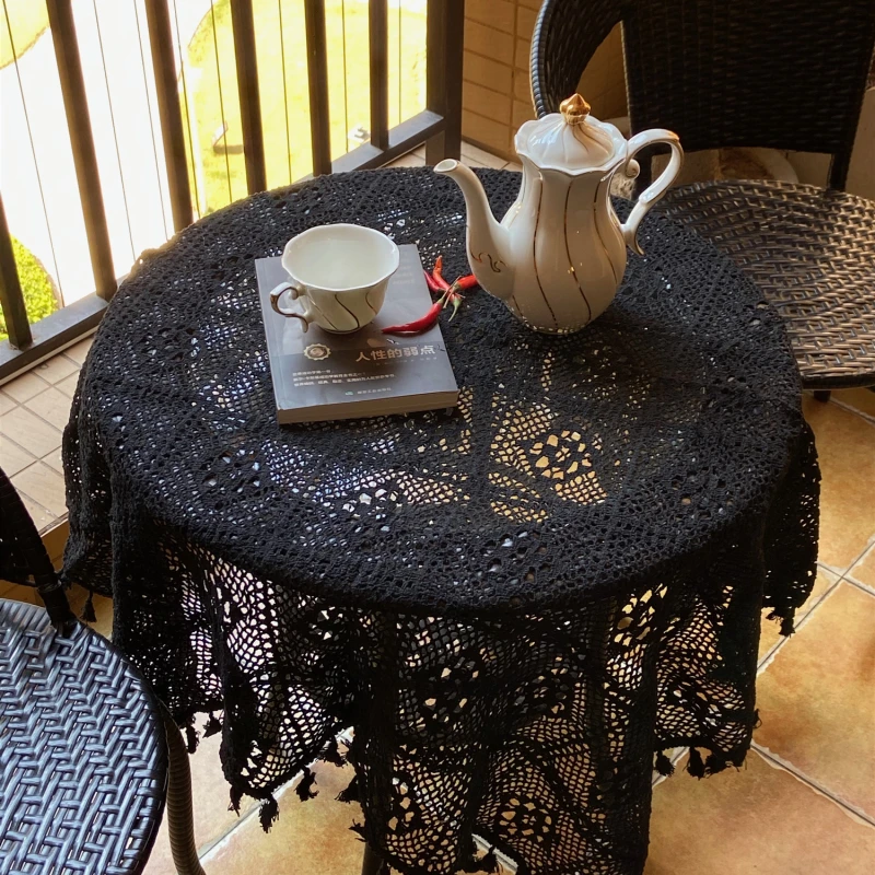 Pastoral Handmade Crochet Square Cotton Tablecloth Bedroom Balcony Corridor Tea Party Round Table Piano Cover Cloth Tapete Nappe