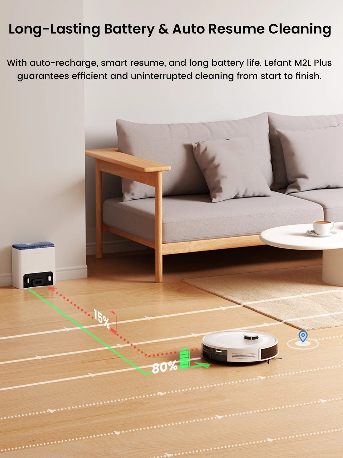 Robot aspirador LEFANT M2L Plus con mapeo, succión de 6000 Pa, estación de vaciado, lavado y secado automáticos, láser DTOF