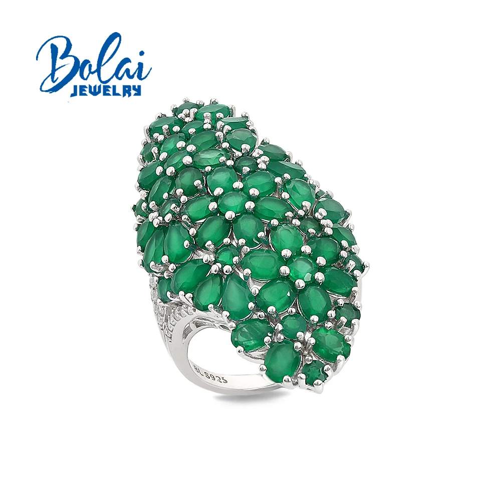Luxury 925 Sterling Silver Big Ring Natural Green Agate Gemstones Fine Jewelry for Women Eye's Catching Birthday Party Gifts