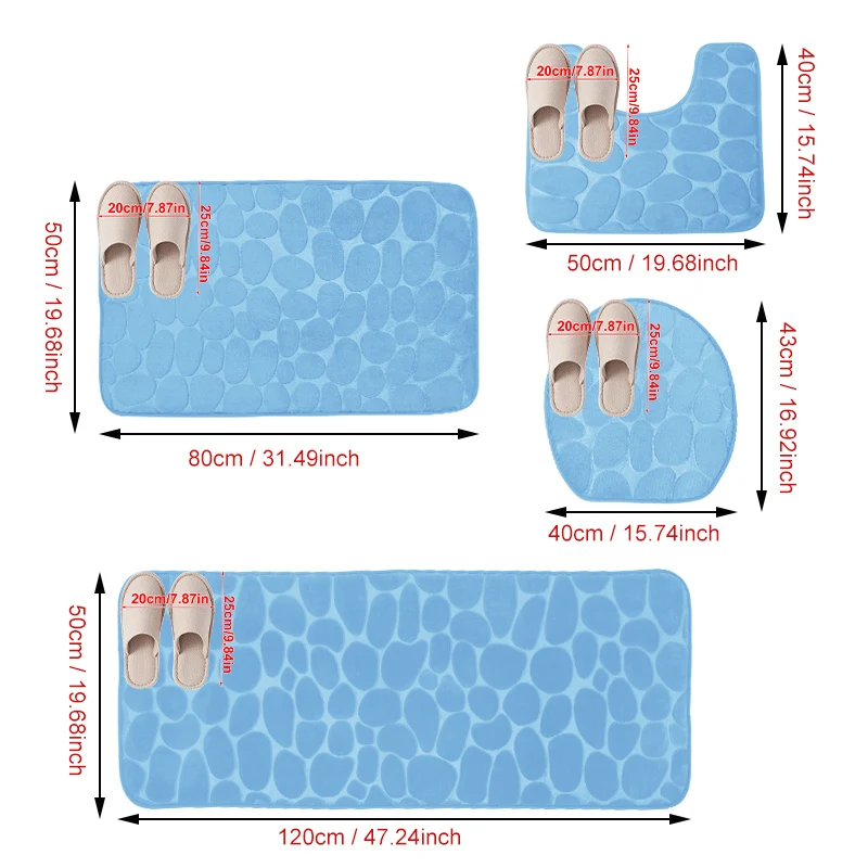 1/2/3/4Pcs Toilet Set Bath Mat Shower Room Floor Rug Home Bathroom Anti-Slip Absorbent Doormat Pebbles Bathtub Decor Carpet