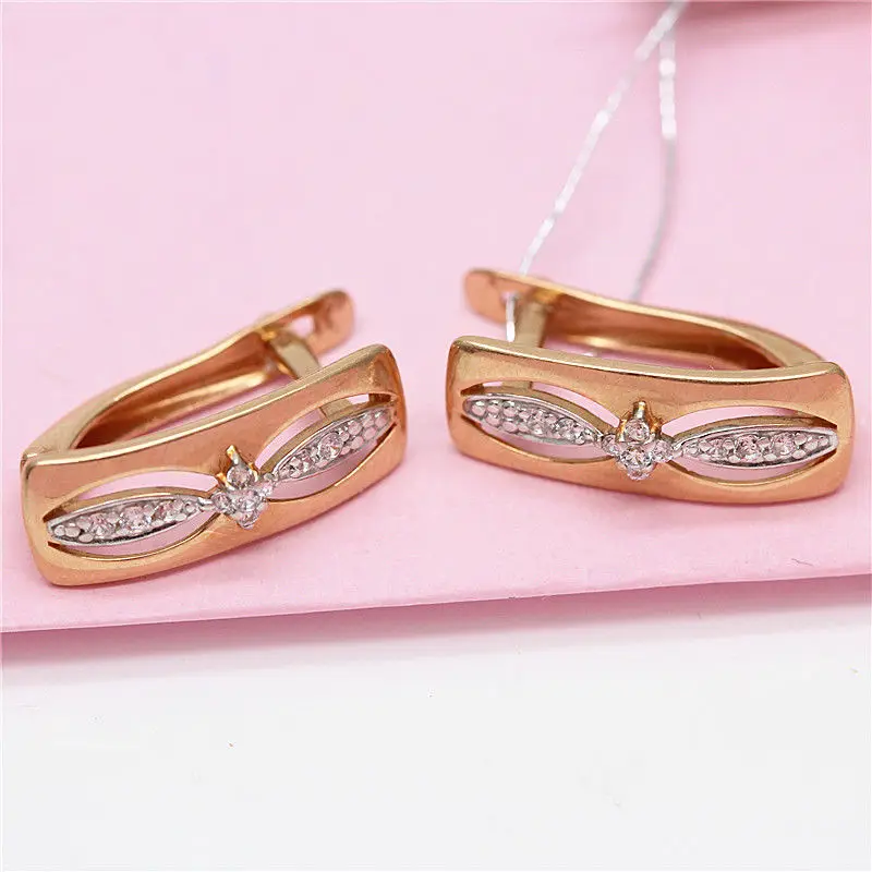 

585 Purple Gold earrings for women Classic Plated 14K rose gold Inlaid Crystal Simple Square Earings Fashion for Daily Jewelry