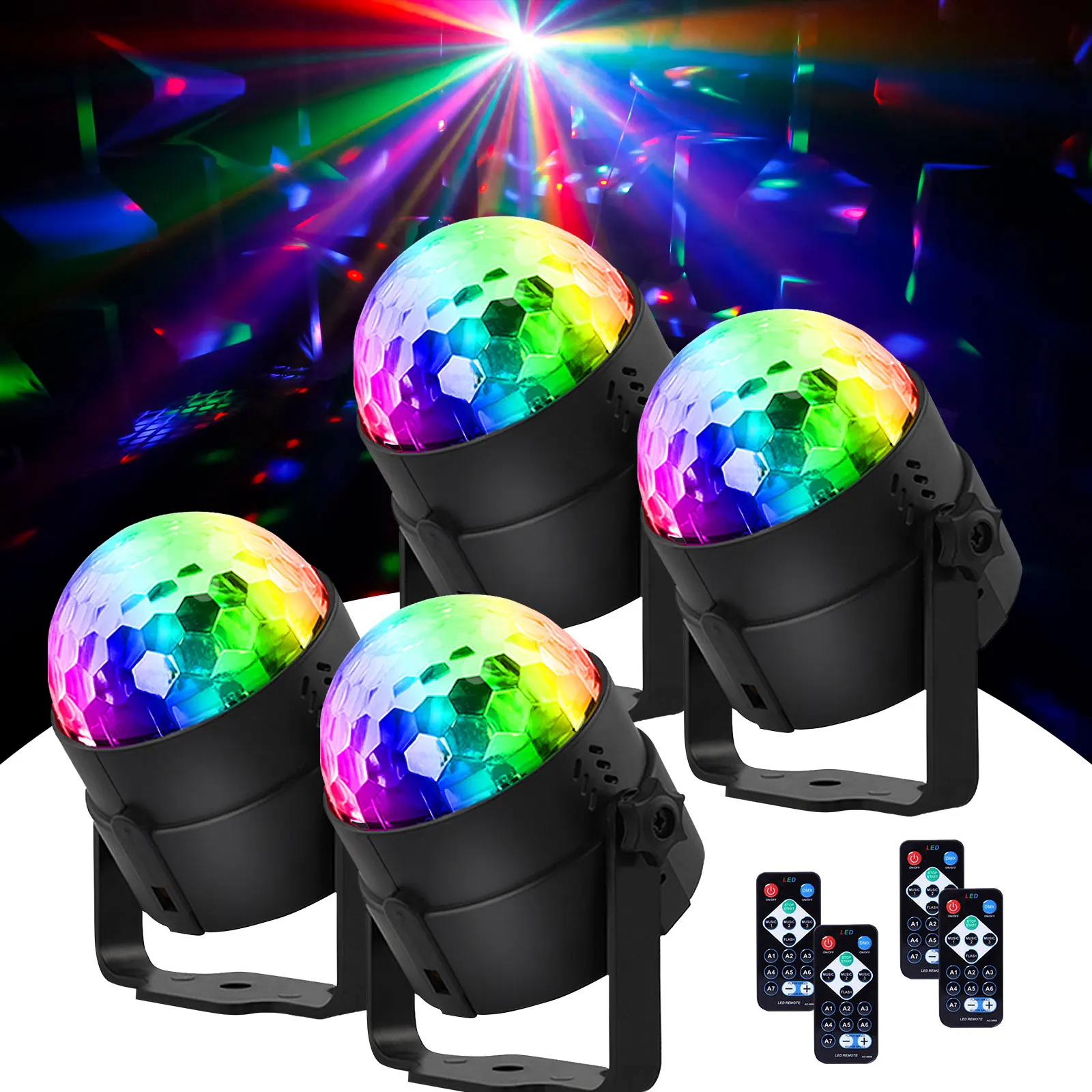 U'King 4PCS RGB LED Stage Disco Light Rotating DJ Ball Strobe Remote Control LED Magic Ball Light Christmas Party Club Show Lamp