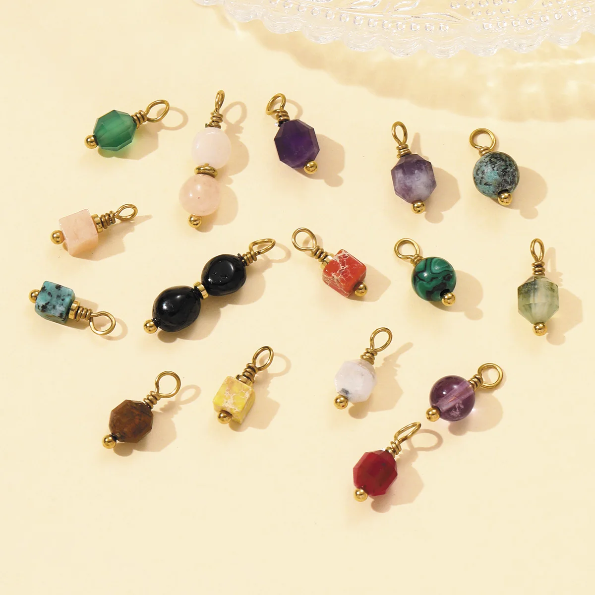 

3Pcs/Lot Stainless Steel Geometrical Charms Natural Stone Pendants For DIY Making Earring Necklace Jewelry Accessory Wholesale