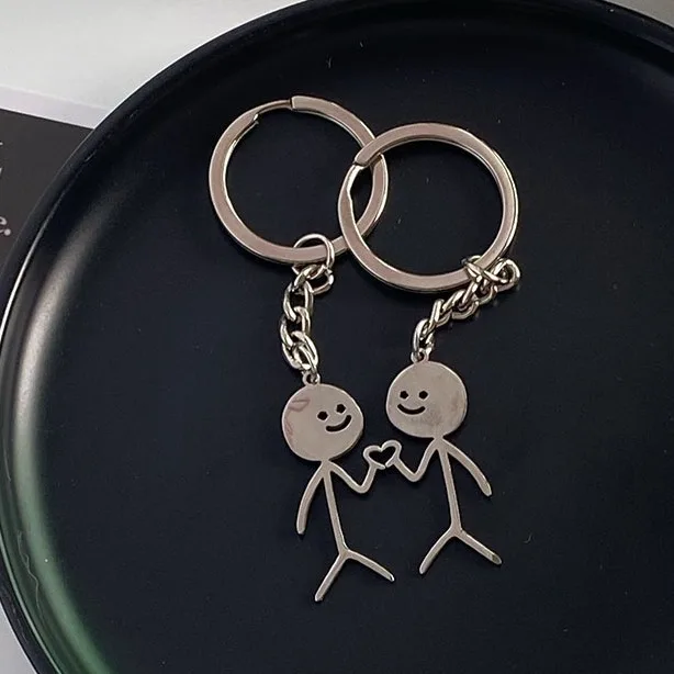 Trendy Funny Middle Finger Stickman Keychain 2024 Cute School Bag Car Key Stainless Pendant Couple New Trinket Gift Keyrings