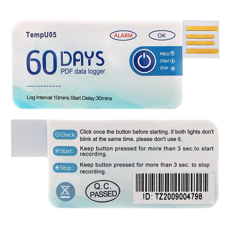 BAAG-Tembo05 1 قطعة مسجل بيانات درجة الحرارة 60 يومًا للاستخدام الفردي محلل درجة الحرارة PDF تقرير USB مسجل درجة الحرارة