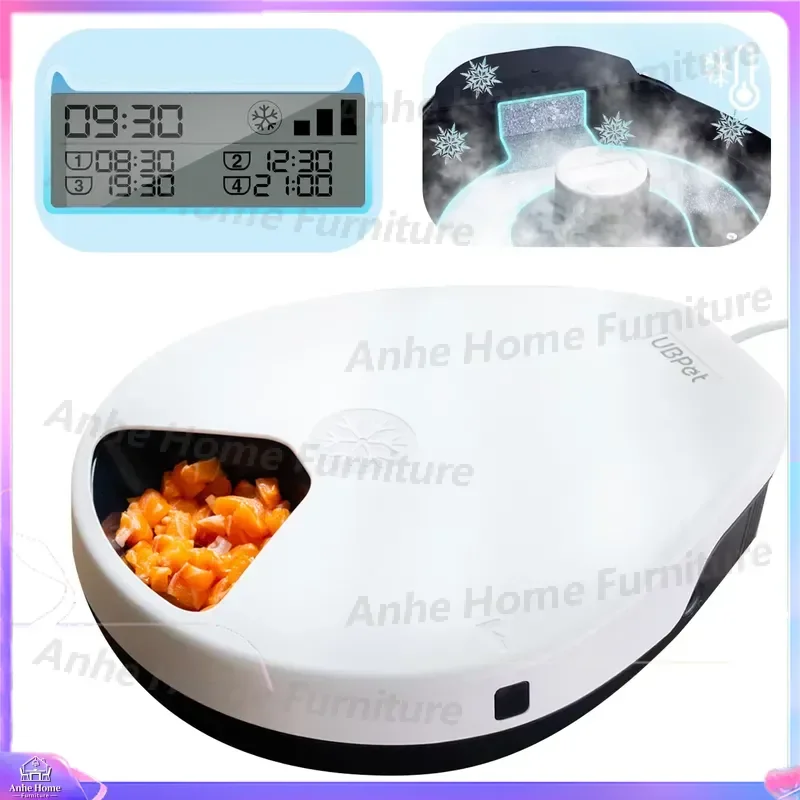 Automatic Cat Feeder for Wet Food with Cooling Function Semiconductor Refrigeration Timer Control 5 Compartments 330g