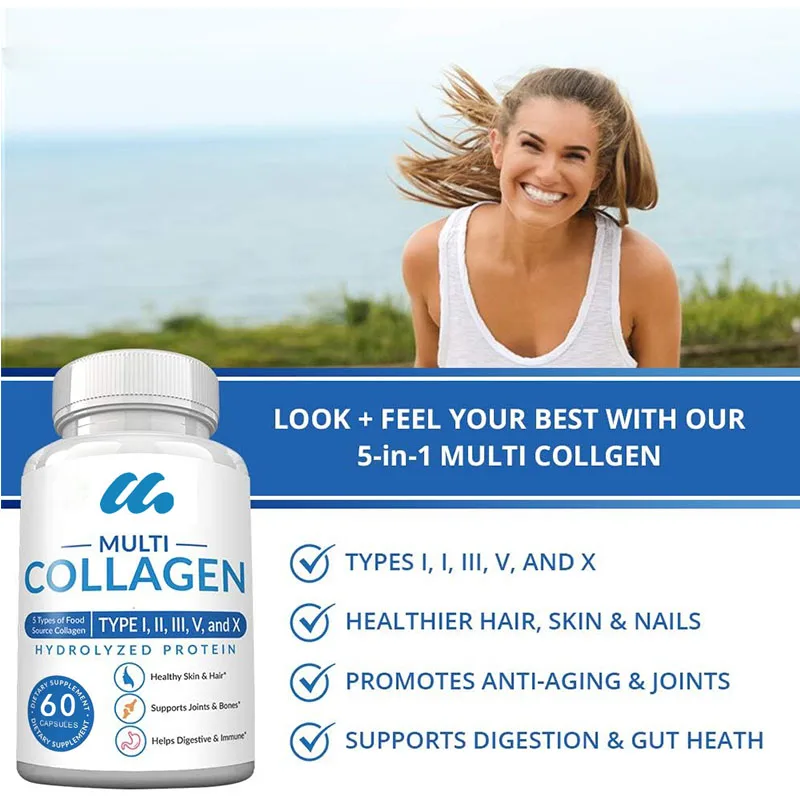 Multiple Collagen Pills - Type I, II, III, V, and X Collagen Capsules