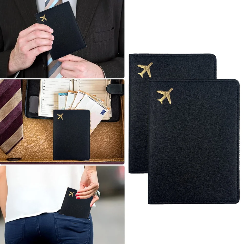 Portable Travel Passport Case Women Men Credit Card Organizer Cover Gold Letter Pattern PU Airplane Travel Passport Cover