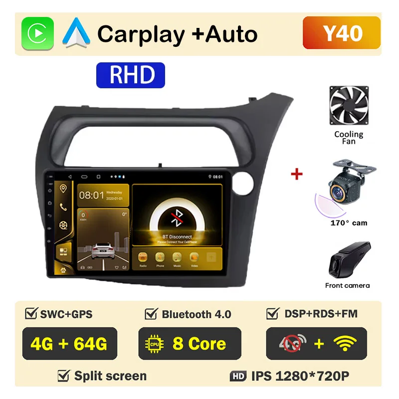 Autoradio scherm voor Honda Civic Hatchback 2006-2011 Carplay Android Auto Player Multimedia 4G WIFI GPS Navigatie 2Din Stereo
