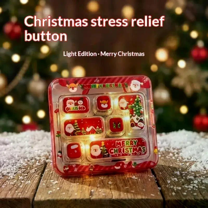 Christmas Fidget Keychain 7 Keys: Light Up Press Button Toy Portable Stress Relief Keyring Bag Pendant Xmas Gift Party Favors