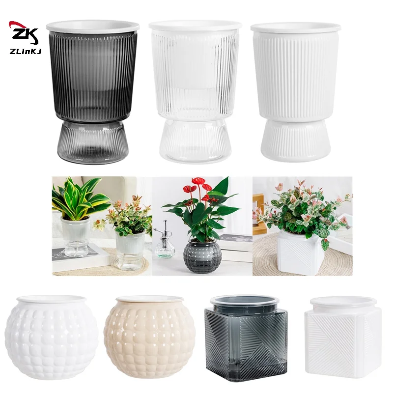 Mini auto rega vaso de flores tanque de peixes vasos de plantas de plástico transparente auto rega vaso vaso para decoração de casa