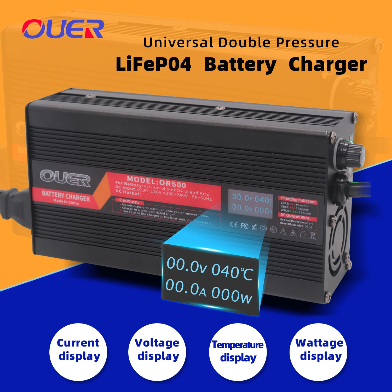 Ładowarka LiFePO4 58.4V 8A Usd do baterii LiFePO4 16S 48V 51.2V z cyfrowym wyświetlaczem szybkie ładowanie