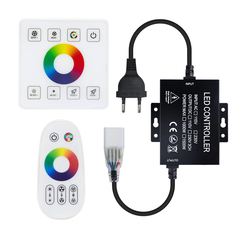 LED Strip Controller 110V 220V 1500W With Touch Panel RF Remote Use For RGB Neon Strip LED Strip