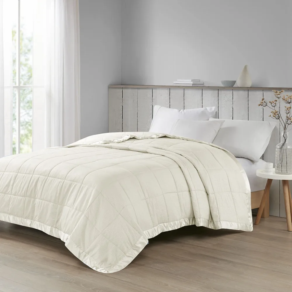 Ivory White Extra Large Down Alternative Blanket, Filled with Premium Down, Comfortable and Durable, Ideal for Sofas or Lounge Chairs. Satin Trim, Available in Standard/king Sizes.