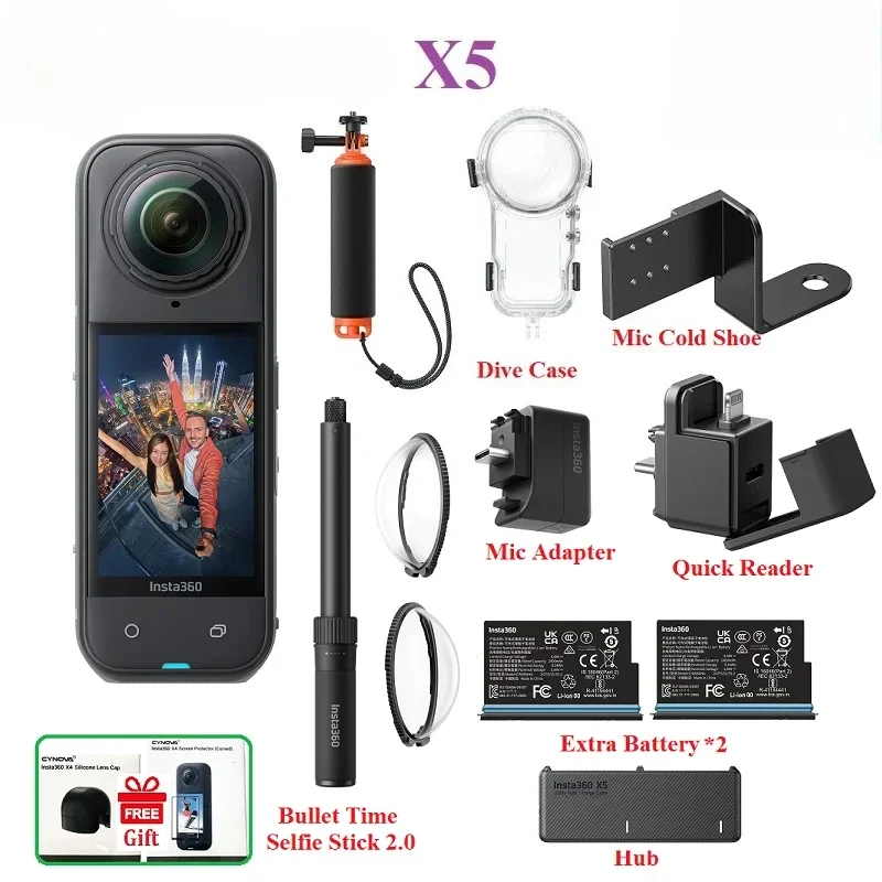 

In Stock Insta360 X5 Waterproof 15m 1/1.28" Sensors 8K 360 HDR Video 72MP Photo 4K60fps Single-Lens Insta 360 X 5 Sports Camera
